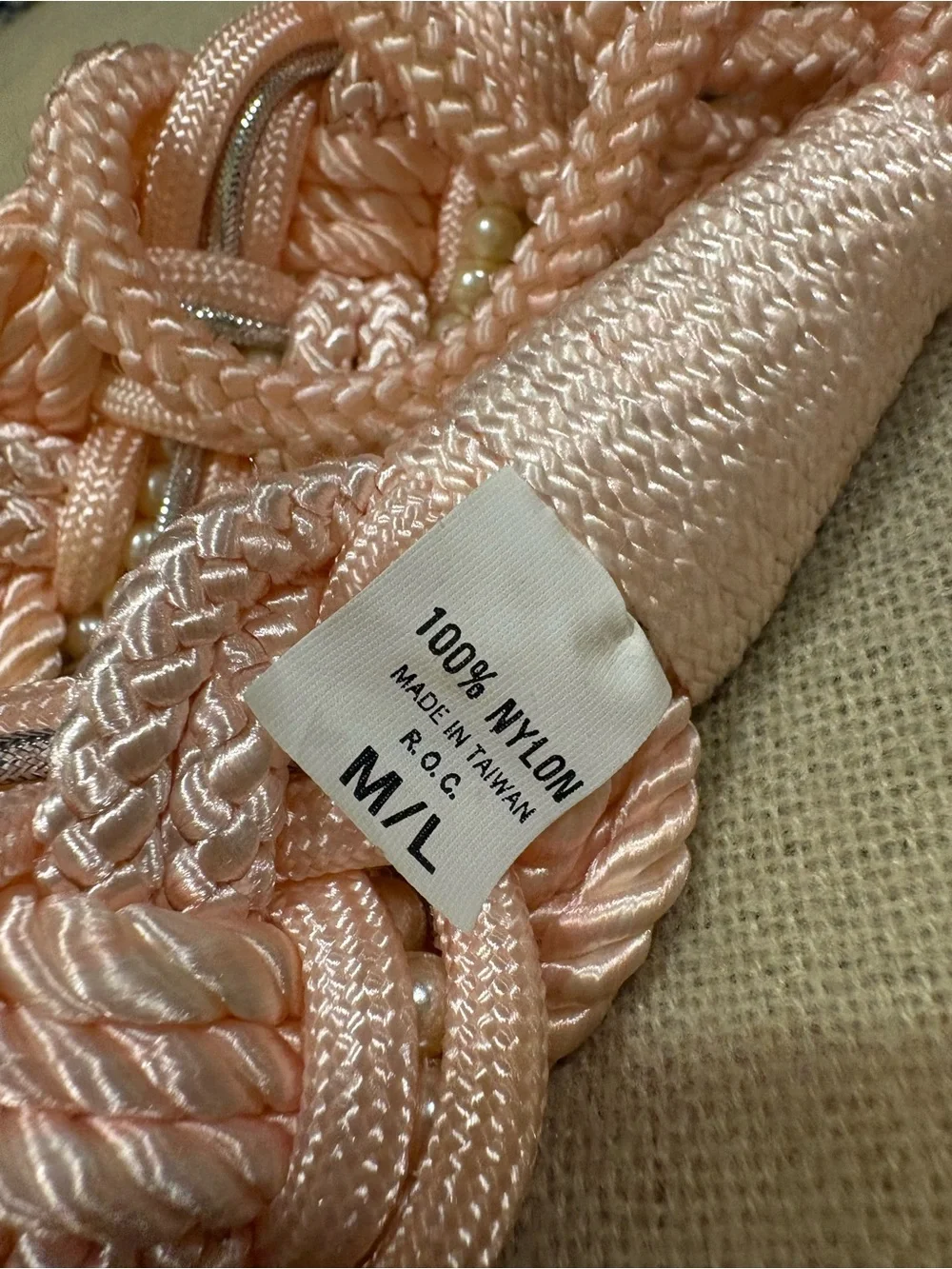Peach or light pink Braided Pearl Accent Women's Belt